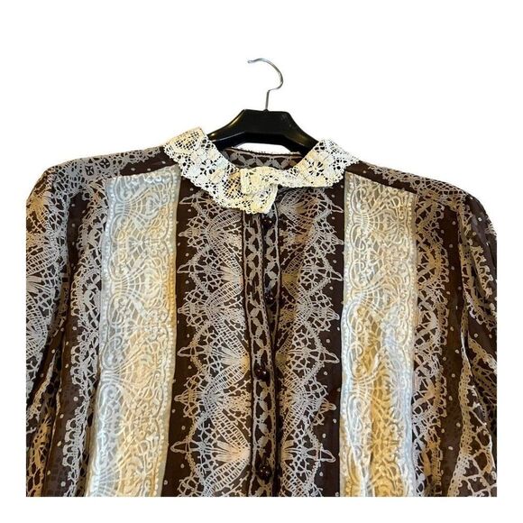 Sportmax Women’s Brown Lace Neckline Sleeves Fancy Blouse Top Size 8 Business - Picture 3 of 7